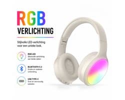 Aura RGB Bluetooth Koptelefoon - Over-Ear - Bluetooth 5.3 - 40 mm Deep Bass - Tot 25 uur Batterij - USB-C - AUX - Wit