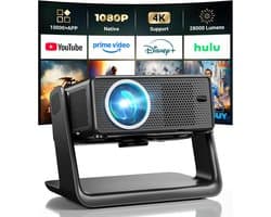 SnelShoppen - 4K Wi-Fi Bluetooth Projector met Netflix/YouTube/Prime Video, 360° Rotatie, 180° Verstelbaar, Ideaal voor Feest, Camping, Thuisbioscoop