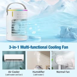 TEKROA® Ventilatoren - Mini Aircooler met Water - Mobiele Airco - Tafelventilator - Drie ventilatorsnelheden, drie timerinstellingen en twee nevelstanden - wit — thumbnail 5