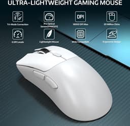 ATTACK SHARK R1 Draadloze Gaming Muis - Wired/2.4G/BT5.2 - Lichtgewicht 59G - PAW3311 - 18000DPI - Wit — thumbnail 4