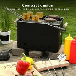Draagbare BBQ - Kleine Barbecue voor Camping - Houtskoolbarbecue - Compact Ontwerp - 72x24cm - Zwart - Inclusief EBOOK — thumbnail 5
