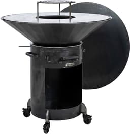 WELDED BARREL 1000 Barbecue Vuurschaal - bbq cortenstaal - houtgestookt - standaard met wielen, aslade, stookrooster - regelbare luchttoevoer onder in vuurschaal waardoor veel minder last van rook, afdekplaat — thumbnail 2