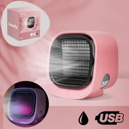 Bewello® - Mini Ventilator voor Bureau - USB Ventilator met Luchtkoeler - Kleine Tafelventilator Airco - Roze - Mobiele Water Aircooler - met LED moodlight - Fluisterstil — thumbnail 2