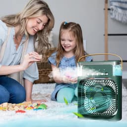 Ventilator met luchtbevochtiging - Draagbare Airconditioner - Verneveling Functie - Mini Koelspray - Luchtbevochtiger - Timer functie - LED verlichting - 7 kleuren - Energie besparing - Bureau - Kantoor - Thuis - Verkoeling Effect — thumbnail 4