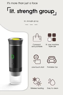 Draagbaar Koffiezetapparaat voor Onderweg - Draadloos voor in de Auto - 60ml - 12 Volt - Espresso - Nespresso - Dolce Gusto - Capsule Koffie - Gemalen Koffie - Cups - Oplaadbaar - Draagbare Koffiemachine - Zwart — thumbnail 2