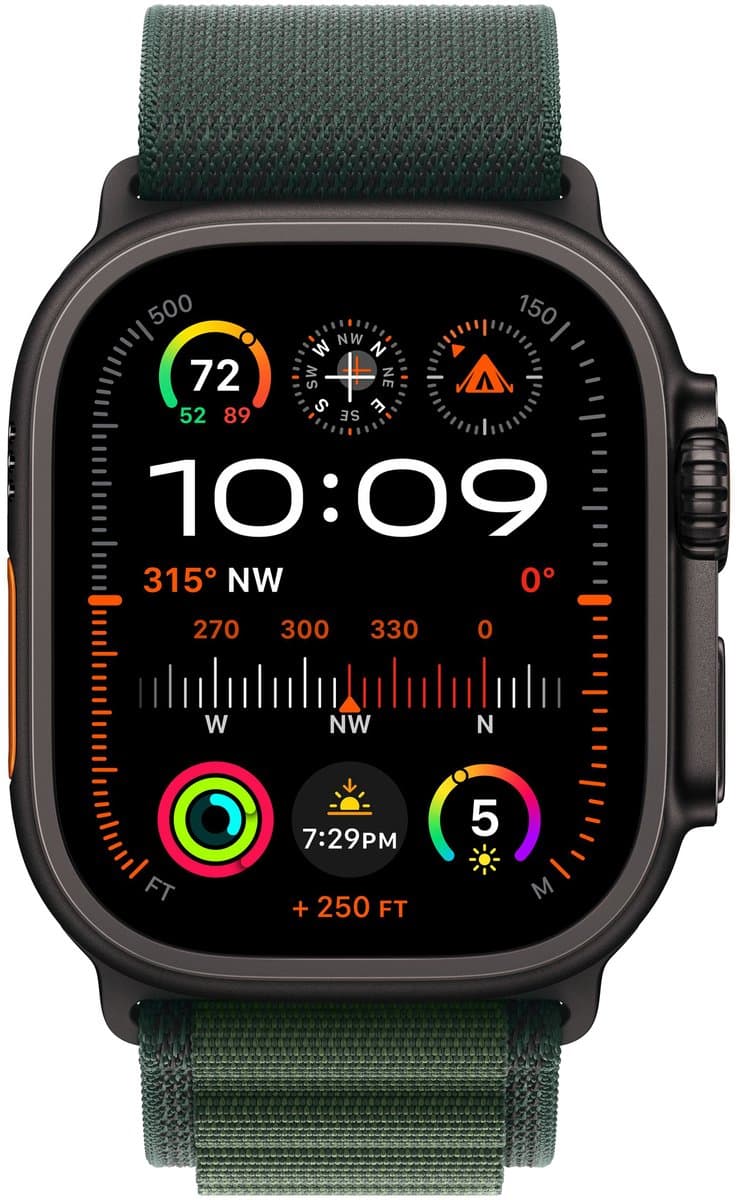 Apple Watch Ultra 2 GPS + Cellular 49mm Black Titanium Case with Dark Green Alpine Loop - Medium — afbeelding 1