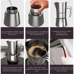 House of Husk Moka Pot Percolator Zwart - 2 Kops – Espresso Koffiemaker – RVS - Espressomaker - Zilver - 200ml — thumbnail 4