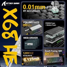 ATTACK SHARK X68HE - Magnetic Switch Wired Gaming Toetsenbord - 66keys - RGB - Side Printed PBT Keycaps - Decorative Lanyard - 8Khz - 0.01mmRT - 0.125ms - White Contour Line — thumbnail 2