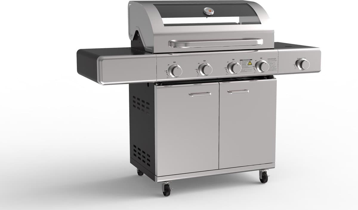 Paralux - Gasbarbecue 4 branders - RVS met gietijzeren roosters - Incl. zijbrander & gietijzeren kookplaat buitenkeuken barbecue — afbeelding 1