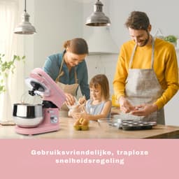 AMA® Mixer met Mengkom - Keukenmachine - Deegmixer - Inclusief Deeghaak en Garde - Roze — thumbnail 3