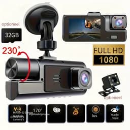 1080p Dashcam voor Auto met Infrarood Nachtzicht, Ingebouwde Audio, 32 GB Geheugenkaart, Loop Recording en Parkeermodus – Voertuigbeveiligingscamera voor Continu Bewaken — thumbnail 1