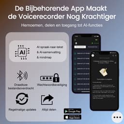 AI Digitale Voice Recorder - 64GB - AI Transcription en Samenvatting - Ondersteuning 102 Talen - App-bediening - voor Vergaderingen Interviews Lesgeven — thumbnail 5