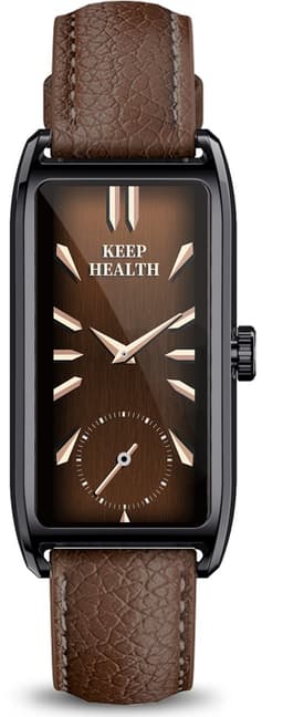 WizBay Premium Select® 1.13 Inch AMOLED Smartwatch Zwart met Donker Bruin Leren Band – Hartslag, Bloeddruk SpO₂ Monitoring – Fitness Tracker – Elegant Vierkant Design – Android iOS — thumbnail 5