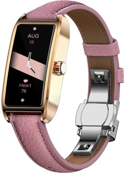 WizBay Premium Select® 1.13 Inch AMOLED Smartwatch Goud met Roze Leren Band – Hartslag, Bloeddruk SpO₂ Monitoring – Fitness Tracker – Elegant Vierkant Design – Android iOS — thumbnail 1