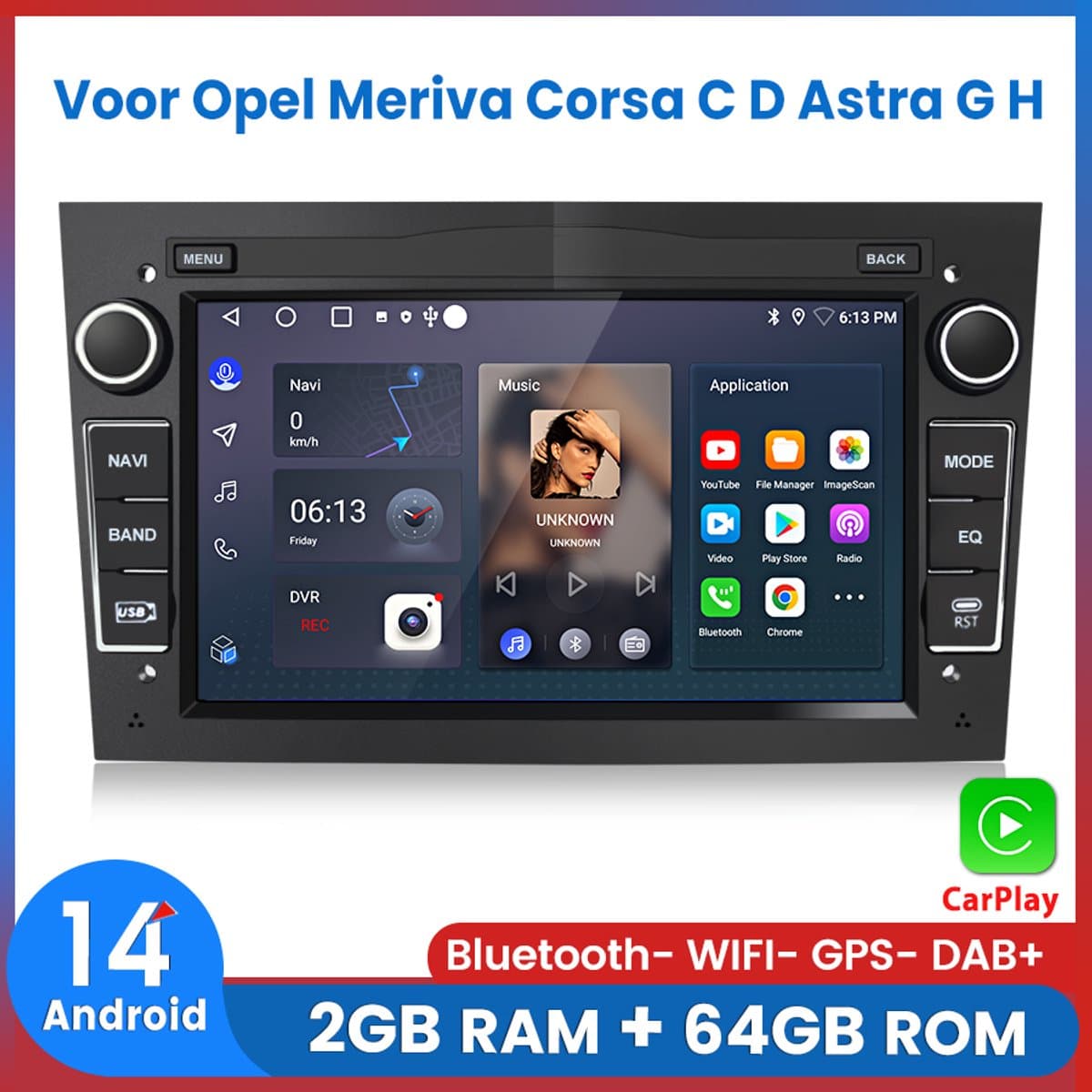Awesafe Autoradio - Geschikt Voor Opel Meriva Corsa C D Astra G H - Draadloos Apple Carplay & Android Auto - Android 14 - Radio met navigatie - 7 inch HD touchscreen - Ram 2GB + Rom 64GB - Zwart — afbeelding 1