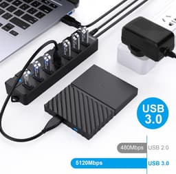Aangedreven USB 3.0 Hub met 7 Poorten en Individuele Aan/Uit Schakelaars — thumbnail 4