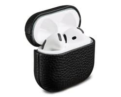 Accezz Echt Leren Case - Hoesje geschikt voor AirPods 4 / 4 met ANC / 5 / 5 met draadloze oplaadcase - Zwart