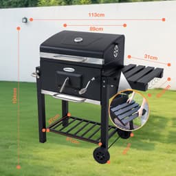 HOMAVO Houtskoolgrill, Barbecue met Deksel, Grilloppervlak: 56×42,5 cm, Hoogteverstelbare kolenbak, Opvouwbaar Zijtafeltje, Met Waterdichte Barbecuehoezen — thumbnail 3