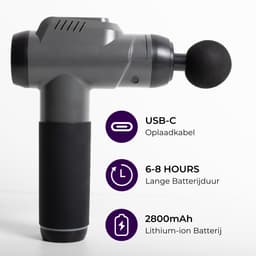 MLN Massage Gun – Krachtige Spiermassage – 5 Opzetstukken – Extra Lange Steel – Zwart — thumbnail 2