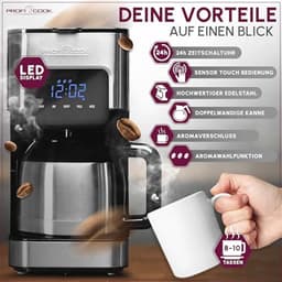 Koffiezetapparaat 8-10 Kopjes met Timer en Sensor Touch Bediening — thumbnail 4