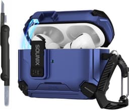Sounix Hoesje geschikt voor Airpods Pro 1 / 2 - Met schoonmaak borstel - Airpods Pro Hoesje - Armor Case met Lock - Donkerblauw — thumbnail 1