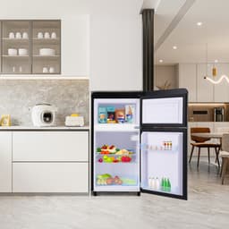 Koelkast 45x46x91cm Zwart IJzer Plastic LED Verlichting Meerkleurig Boven Onder Dubbele Deur 72 Liter Totaalvolume Beschikbaar Voor Keuken Studentenkamer Appartement — thumbnail 4
