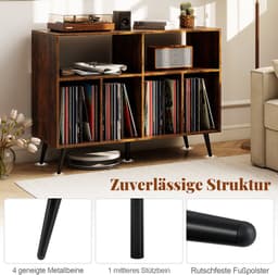 COSTWAY Draaitafel standaard 3-traps draaitafel kast met vinyl opbergplanken, opbergtafel voor vinylplaten, opberghouder voor woonkamer, muziekkamer (bruin) — thumbnail 2