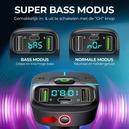 Carify® Bluetooth Transmitter - FM Transmitter voor auto - Carkit - Bluetooth Receiver - Autolader USB-C Snellader - BT 5.3 - 30W Supersnel Opladen - 2026 Model - Smart — thumbnail 2