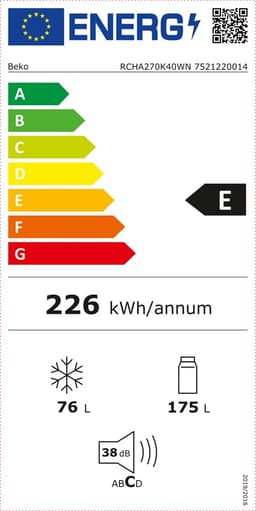 Beko RCHA270K40WN vrijstaande koel-vriescombinatie – 251 liter inhoud – No Frost-technologie – Energieklasse E – Witte afwerking — thumbnail 2