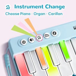 Mini Piano Keyboard voor Kinderen - Verstelbaar Volume & Lichtjes - 15 Melodieën, Leermodus, 3 Geluidseffecten - Draagbaar Muziekspeelgoed voor Baby, Peuter, Volwassenen - Cadeau voor Kerstmis - roze — thumbnail 2