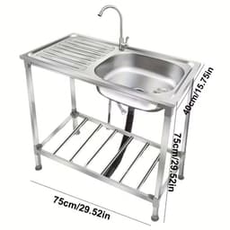 Roestvrijstalen Vrijstaande Gootsteen met Aanrechtblad – Enkel Wasbak voor Keuken, Tuin & Buitengebruik — thumbnail 1