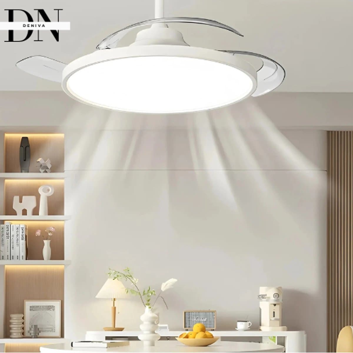 Deniva - Plafondventilator Met Verlichting - Afstandsbediening - Verstelbare Verlichting/Snelheid - Energiebesparend - 121Cm - Wit — afbeelding 1