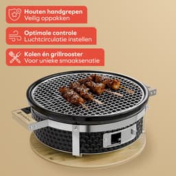 KitchenBrothers Kamado Hibachi Grill - Houtskool Barbecue - Shichirin Tafelgrill - PFAS-vrij - Ronde BBQ - Keramische Barbecue - Zwart — thumbnail 3