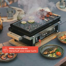 KitchenBrothers Kamado Hibachi Grill - Met Grillrek en Stokjes - Houtskool Barbecue - PFAS-vrij - Shichirin Tafelgrill - Rechthoekige BBQ - Keramische Barbecue - Vaderdag Cadeau - Zwart — thumbnail 5