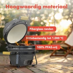 KitchenBrothers Kamado BBQ - 13 Inch Houtskool Barbecue - 27⌀ cm - PFAS-vrij - Deluxe Set - Egg BBQ met Accessoires inclusief Hoes - Vaderdag Cadeau - Grijs — thumbnail 3