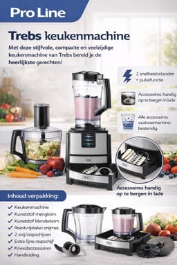 Pro Line Keukenmachine – 2 Snelheden – 1,2L Mengkom – 1,5L Blender – Inclusief Accessoires — thumbnail 2