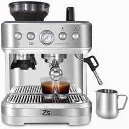 De Warenloods - Espressomachine met Bonenmaler - Koffiezetapparaat - Pistonmachine RVS - Koffiemachine met Melkopschuimer - Voor Espresso, Cappuccino en Latte - Warme Kopjes Functie — thumbnail 1