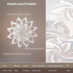 Dimbare Slimme LED-plafondlamp met Afstandsbediening en App, Moderne Kroonluchter voor Woonkamer en Slaapkamer, 18 Koppen, Ø105cm, 168W — thumbnail 4