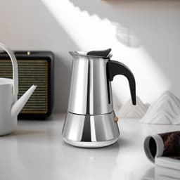 Italiaanse espressomachine, 100 ml, capaciteit voor 2 kopjes, koffiezetapparaat, koffiekan, koffiezetkan, roestvrij staal, geschikt voor inductiekookplaat en open vuur. — thumbnail 1