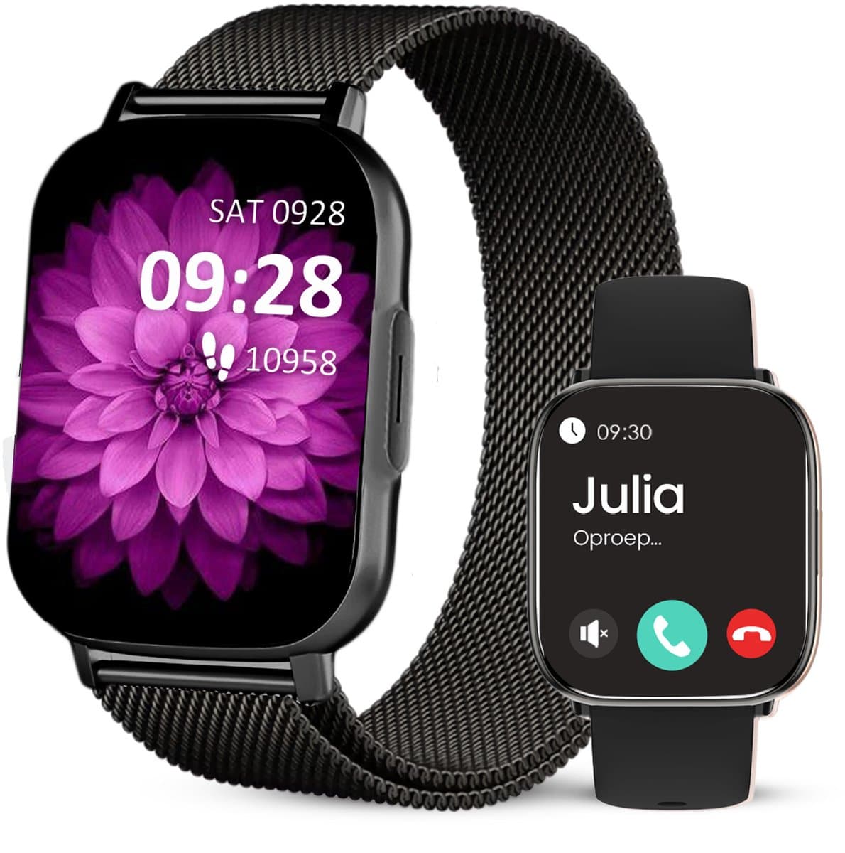 Avalue AMOLED Smartwatch Dames & Heren - AI Feature - Stappenteller - Bloeddrukmeter - Geschikt voor alle Smartphones - RVS en Siliconen Band - Zwart — afbeelding 1