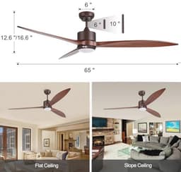 165 cm massief houten plafondventilator met DC-motor en dimbare LED-verlichting - Geschikt voor Alexa en Google Home - 6 snelheden en IP44 — thumbnail 2