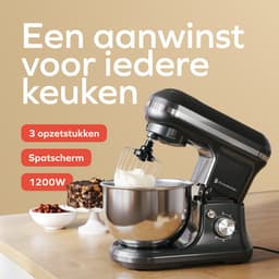 KitchenBrothers 1200W Keukenmachine - Keukenrobot - 5L - Mixer met Mengkom - BPA-vrij Keukenmixer - Antraciet — thumbnail 4