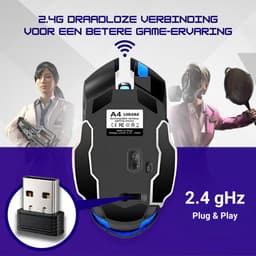 Lukana - Draadloze Gaming Muis - Oplaadbaar - Ergonomisch - Links & Rechtshandig - 1600 DPI - Zwart — thumbnail 3