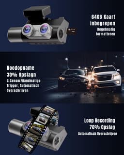AMA® Dashcam Voor en Achter - Dashcamera - Parkeermonitor - Nachtzicht - met 64GB geheugenkaart — thumbnail 3
