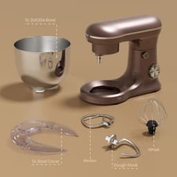 Royal Swiss® - Keukenmachine Keukenrobot met Mengkom 5L - 1500W Planetair Mengsysteem - 10 Snelheden + Pulse - RVS Mengkom - Koffiebruin — thumbnail 4