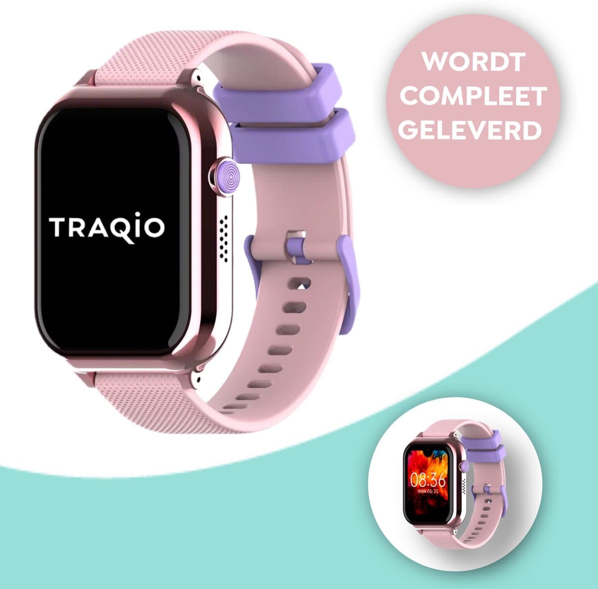 Traqio TRQ10 - GPS horloge kinderen - gps horloge kind - kinderhorloge bellen - gps tracker kinderhorloge - kinderhorloge met gps - kinderhorloge - Kinder smartwatch GPS - GPS horloge school - Roze — afbeelding 1