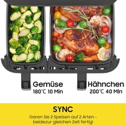 XXL Heteluchtfriteuse met Dubbele Kamer en 11 Liter Capaciteit – Airfryer met 10 Kookprogramma's en Touchscreen — thumbnail 3