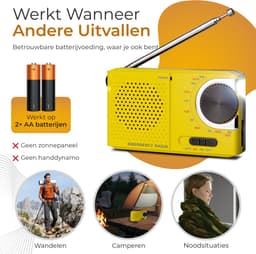 Caliber Noodradio - Radio op Batterijen - Draagbare Radio - Met Zaklamp - Geel — thumbnail 2