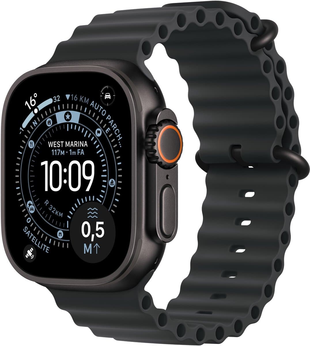 APPLE Watch Ultra 3 GPS + Cellular - 49mm Black Titanium Case - Black Ocean Band Smartwatch Black — afbeelding 1