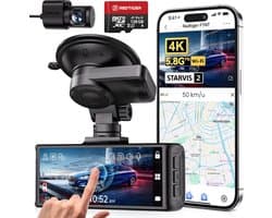 RedTiger F7NTouch - Dual Dashcam voor auto - Ultra 4K & 1080P - Voor en Achter Camera - 2025 model - Met Touchscreen - WiFi en GPS - 3.20 Inch met App - Sony Sensor Nachtzicht - Dashcams - Parkeerbewaking - G Sensor - Loop opname - 128GB SD Kaart